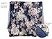 Unique Womens Oblong Floral Scarf - Cotton Feeling Chiffon Large Flowers Printed Voile Shawl Wrap in Dark Blue