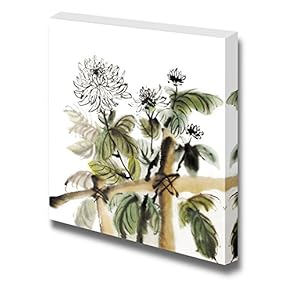 Canvas Prints Wall Art - Chinese Chrysanthemum Garden Ink Painting on White Background. - 12" x 12"
