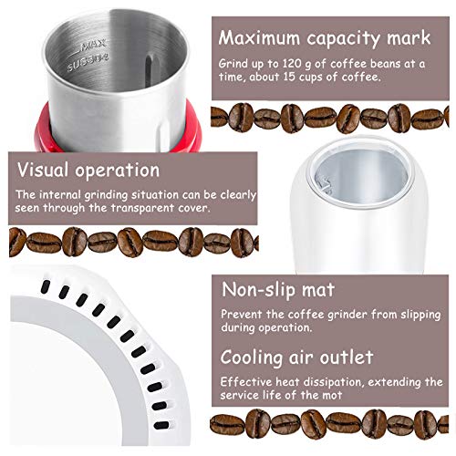 Electric Coffee Grinder, 120g Large Capacity Spice Grinder with Stainless Steel Blade, One-Press Operation, 150W Powerful Multifunctional Grinder for Coffee Beans, Nuts, Seeds, Peanuts, Grains, Herbs