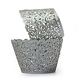 ROSENICE Cupcake Wrappers Wedding Wrap Laser Cut for Party Baby Shower Decor 50pcs Silver
