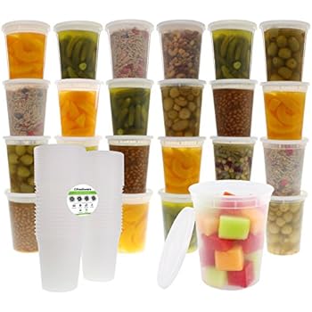Freshware Food Storage Containers [24 Pack] 32 oz Plastic Containers with Lids, Deli, Slime, Soup, Meal Prep Containers | BPA Free | Stackable | Leakproof | Microwave/Dishwasher/Freezer Safe