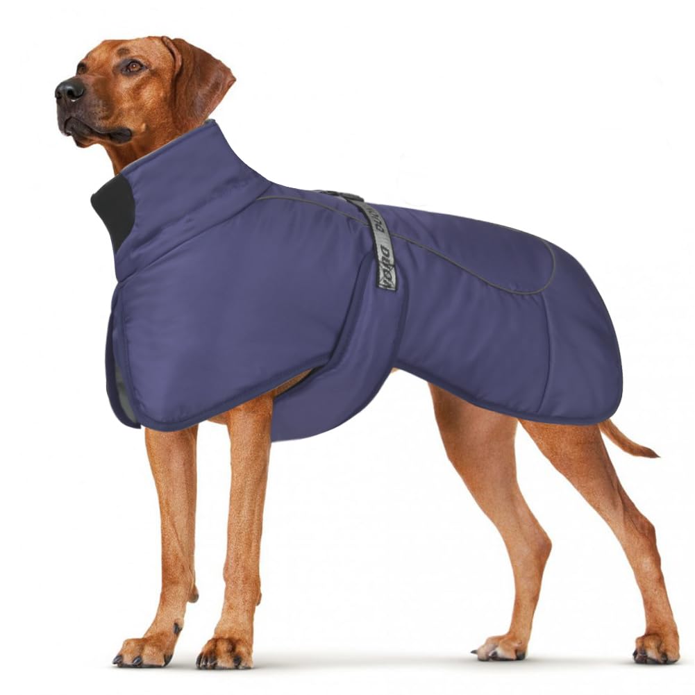 DoggieKit Dog Coats WaterProof Windproof Warm Winter Safe Threaded Reflective Strips Jacket for Medium Large Dogs with Harness Hole Puppy Pet Cold Weather Outfit Clothes Vest (Navy, 6XL)