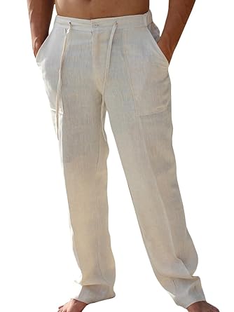 Pxmoda Herren Leinen Casual Leichte Drawstrintg Elastische Taille Sommer Strand Hosen