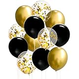 50 Pcs 12 Inches Black and Gold Balloons, Gold Confetti Balloons, Black and Gold Metallic Chrome Latex Balloons for Birthday Party Decorations Graduation Balloon Garland Arch Kit
