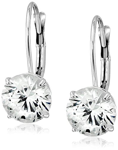 10K White Gold Swarovski Zirconia Round Lever Back Earrings (3 cttw)