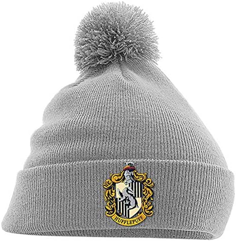 Harry Potter Beanie Hat Hufflepuff House Crest Hogwarts Official Grey Bobble One Size