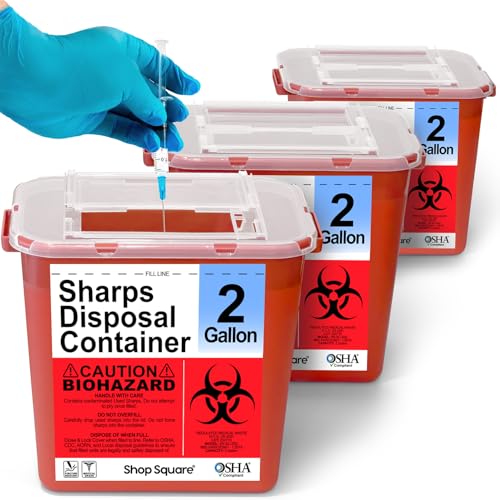 Sharps Containers for Home Use 2 Gallon (3-Pack) - Needle Disposal, Professional Grade Biohazard Containers