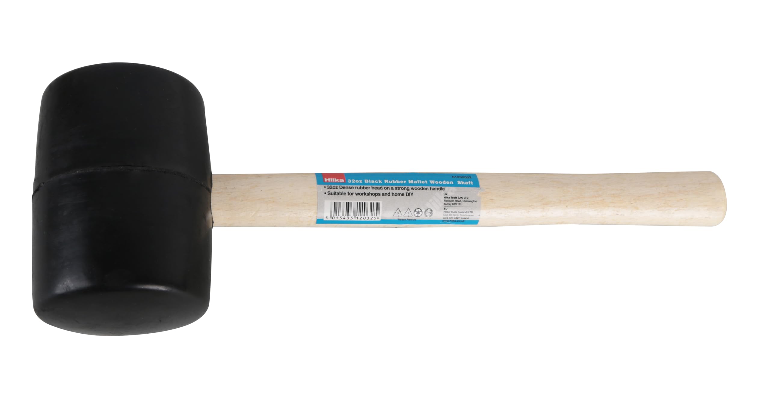 Hilka 61202032 32oz Black Rubber Mallet Wooden Shaft