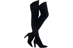 Shoe'N Tale Women Stretch Suede Chunky Heel Over The Knee Boots Thigh High for Women