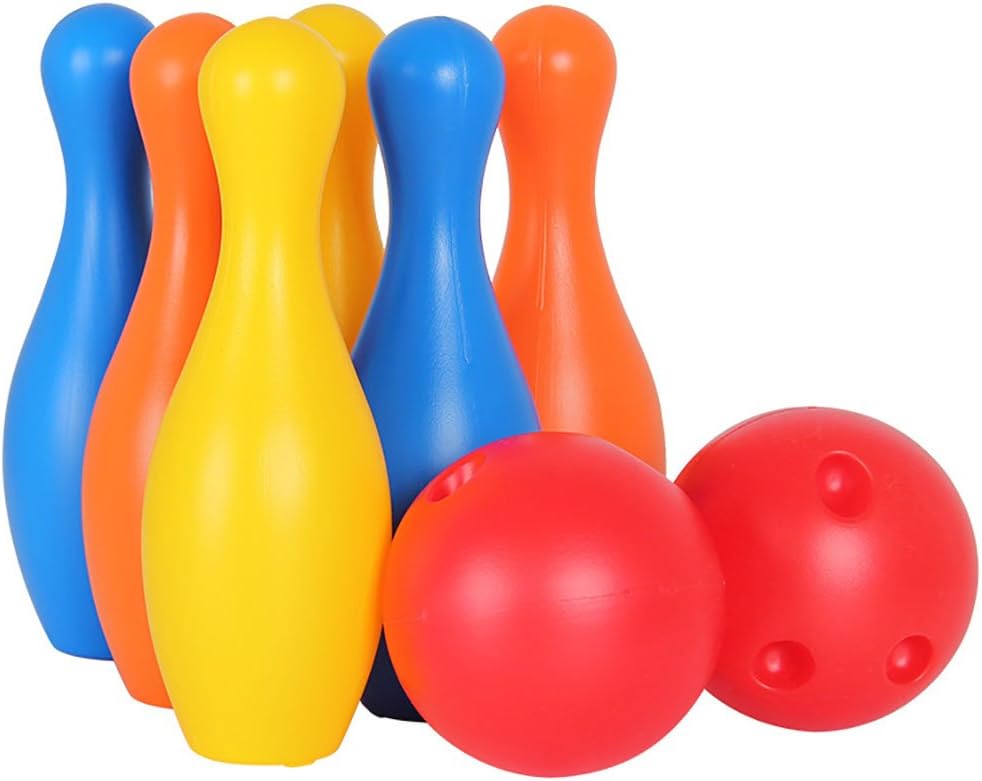Bowling Set with Platisc Skittles and Balls Large Size Indoor Outdoor Garden Lawn Party Game Toy for Kids (6 Pins)