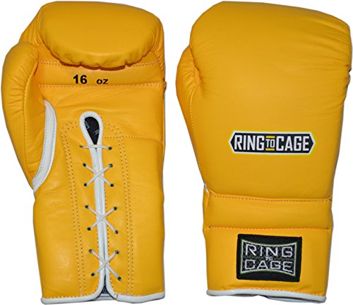 Japanese-Style Training Boxing Gloves 2.0 - Hook&Loop or Lace Up - 12oz, 14oz, 16oz, 18oz - 9 Colors to Choose (Yellow, 16oz Lace-up)