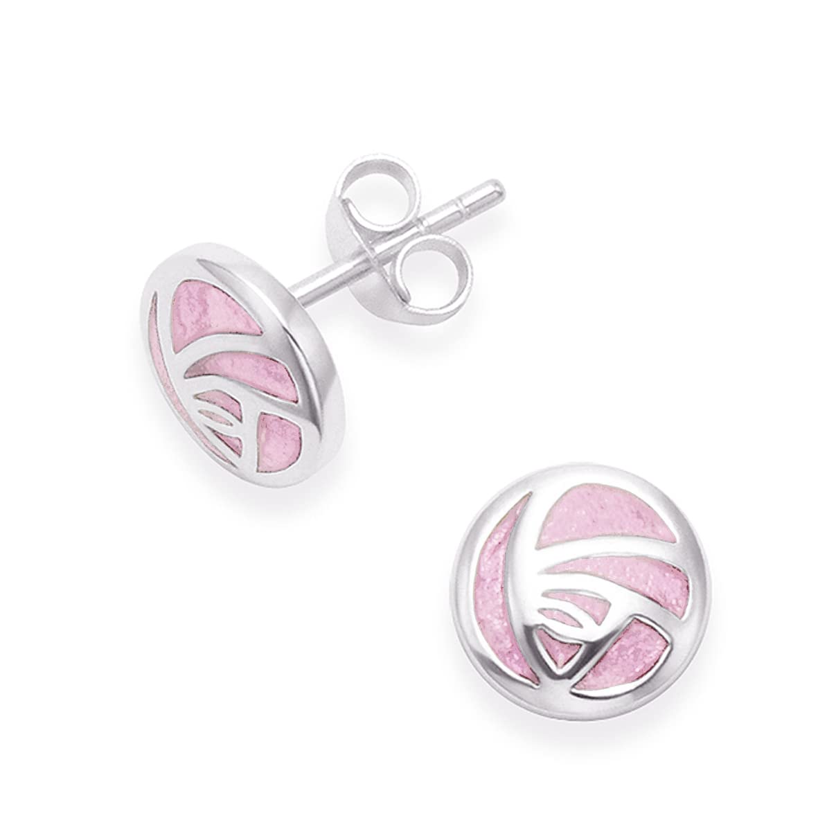 Heather Needham Sterling Silver Rennie Mackintosh Earrings - delicate Pink Enamel rose studs for summer, bridesmaids, weddings. SIZE: 8.5mm (1/3rd inch). Premium quality Gift box. 5603PK/B64