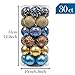 Valery Madelyn Christmas Tree Ornaments for Mardi Gras, 30ct Blue and Gold Shatterproof Christmas Tree Decorations, 2.36 Inches Peacock Hanging Ball Ornaments Bulk for Xmas Holiday Ramadan Decor