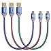 Micro USB Short Cords, Fasgear 3 pcs 1ft / 30cm Nylon Braided Micro USB Cable with Gold-Plated Navy-Blue Connector Compatible with S6 S7, LG, HTC, Nokia, Android Phone and More (Purple,Orange,Green)
