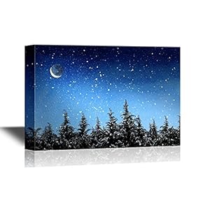 Canvas Wall Art - Beautiful Winter Landscape with Snow Covered Trees at Night - Gallery Wrap Modern Home Art | Ready to Hang - 12x18 inches