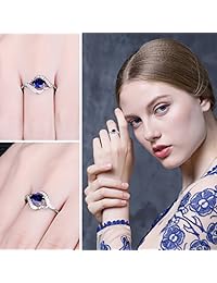 JewelryPalace - Anillo de plata de ley 925 con zafiro azul de 1,1 quilates