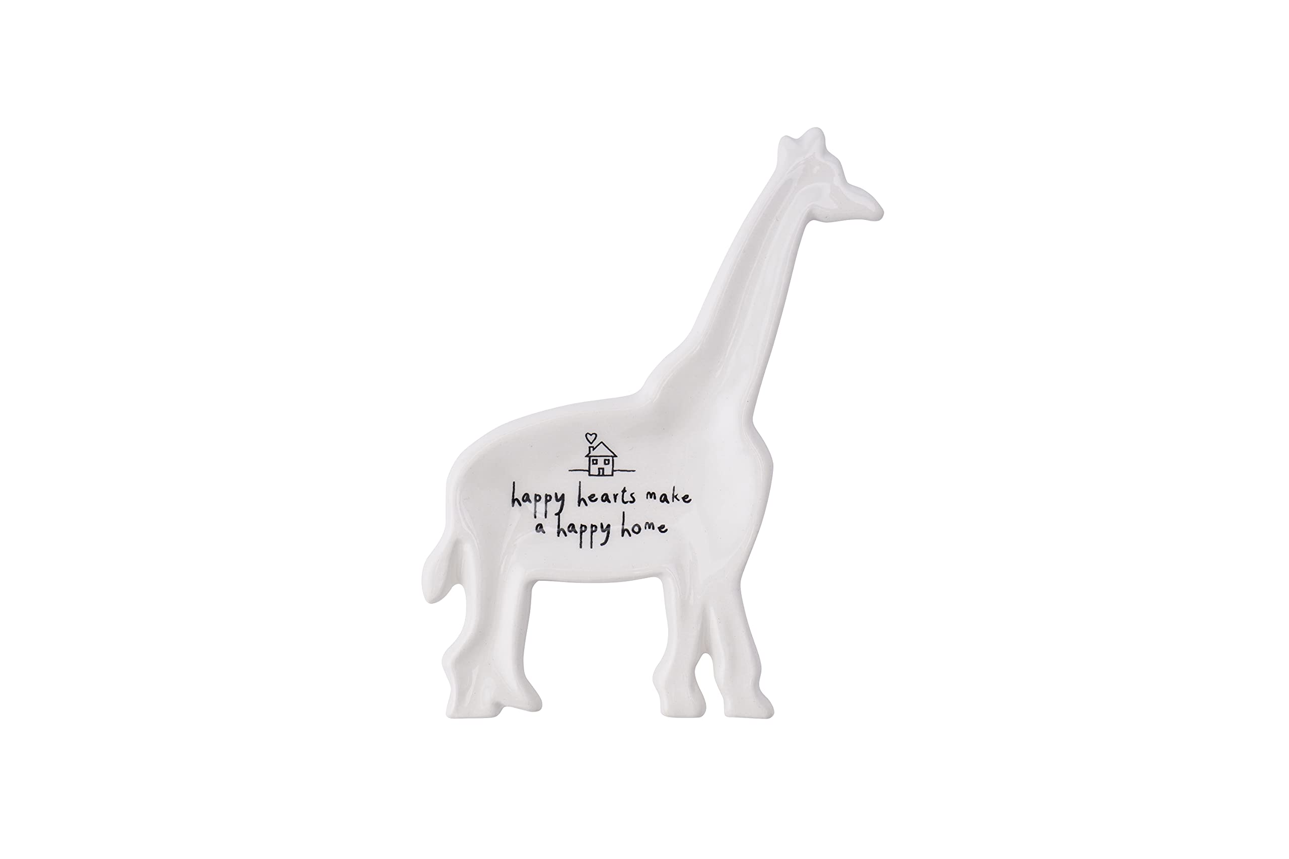 CGB Giftware Giraffe Shaped Ring Dish | Gift Boxed | Jewellery Holder Organiser Plate | White | 'Happy Hearts Make A Happy Home’ | Gift For Her | Send With Love GB05747