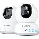 blurams 5G Indoor Camera, 2K Nanny Cam, 360° PTZ Pet Camera with Phone App, One-Touch Call, Color/IR Night Vision, Dual-Band Wi-Fi, Motion Tracking, Compatible with Alexa(2Pack)