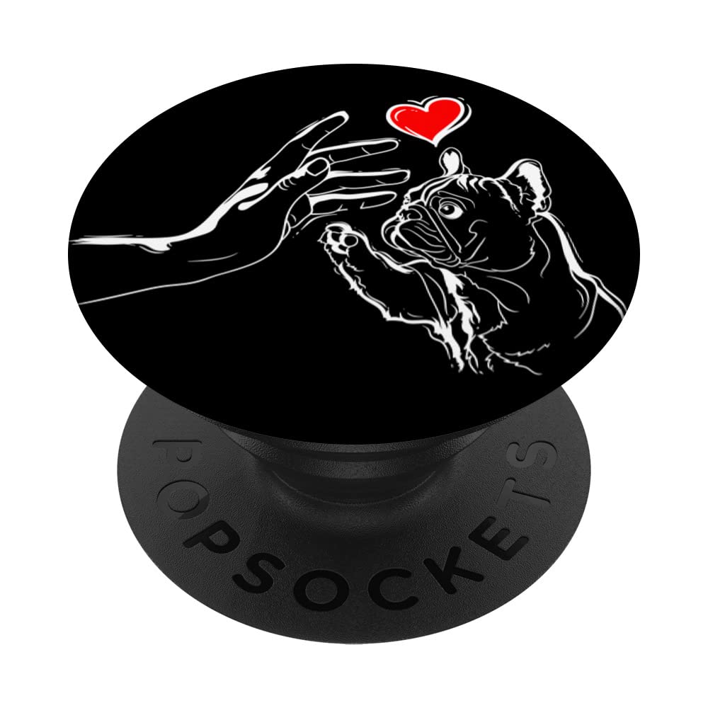 Cute Bulldog Drawing Heart Holding Hands French Bulldog PopSockets Swappable PopGrip