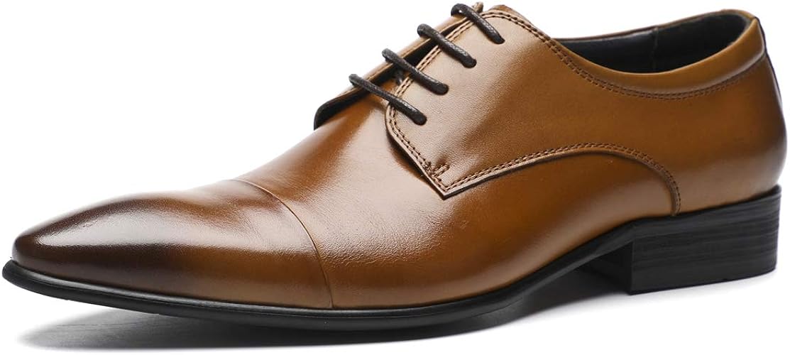 Amazon Luzean メンズ ビジネスシューズ ストレートチップ 本革 レースアップ 革靴 紳士靴 外羽根 フォーマル ビジネスシューズ