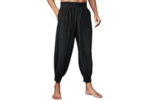 Gafeng Mens Pirate Pants Medieval Renaissance Viking Knicker Colonial Elastic Waist Halloween Cotton Costume Pants