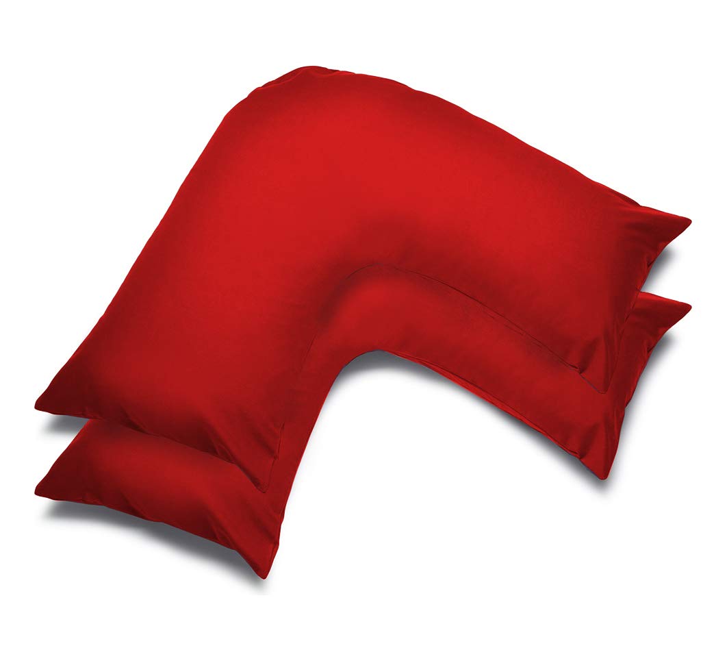 mFabrics Pack of 2 | Poly-Cotton Plain Dyed V Pillow Covers | UK V-Shaped Pillowcase Pair (Red)