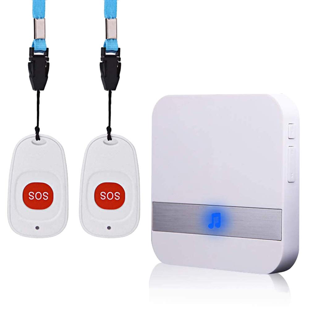 ALEENFOON Home Safety Patient Alert Alarm System Wireless Alarm Emergency Call Button Plug-in Elderly Monitor Caregiver Personal Pager for Elderly Kids (2 to 1 white)