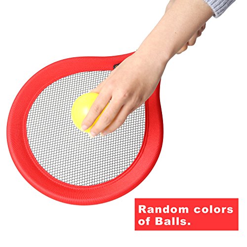 rainbow yuango Pack of 2 17'' Badminton Tennis Rackets Kit with 2 Balls Junior Sports Elastic Mesh Badminton Racquets Set for Kids Outdoors Play Game Toy(591-Red)