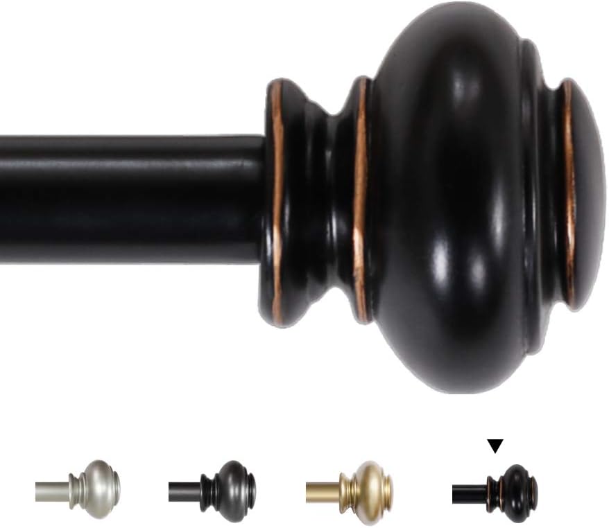 Window Treatment Hardware - H.VERSAILTEX Window Curtain Rods for Windows 48 to 84 Inches Adjustable Decorative 3/4 Inch Diameter Single Window Curtain Rod Set with Classic Finials, Black with Antique Bronze Finishing