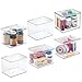mDesign Stackable Plastic Storage Bin Box with Hinged Lid Organizer for Vitamins, Supplements, Serums, Essential Oils, Medicine Pill Bottles, Adhesive Bandages, First Aid Supplies - 6 Pack - Clear