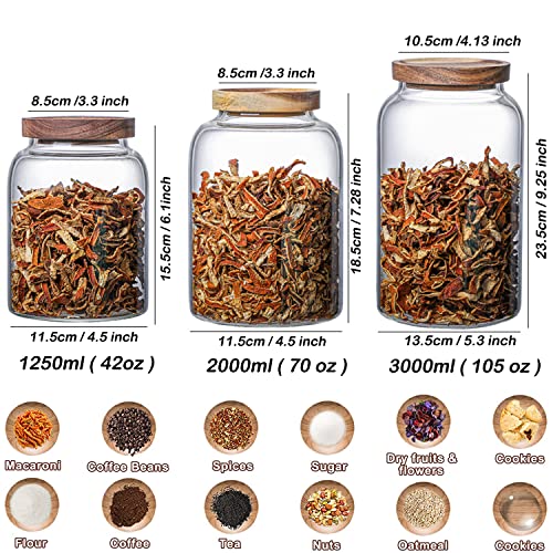 GGEROU Airtight Glass Storage Jar with Acacia Wood Air-tight Lid, 3 Pack Borosilicate Kitchen Canisters, Pantry Organization, Ideal for Coffee, Nuts, Cookie (Mix)