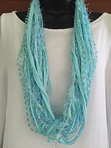 Upcycled Aqua T-shirt Pastel Necklace Unique Accessories Trellis Ladder yarn Spring Fashion Trendy Stranded Handmade Shabby Chic up-cycled T-shirt