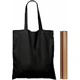 NPBAG 5 Pack 15'' X 16'' Black Cotton Tote Bags, Lightweight Blank Bulk Cloth bags with 1pc of PTFE Teflon Sheet