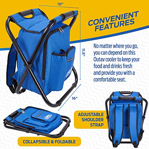 Blue Backpack Cooler and Stool Collapsible Folding Camping Chair and