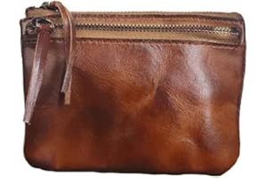 QINWUWU XXHong Leather Mini Purse Brown Coin Purse Card Bag Key Bag Leather Zipper Bag Leather Personality Coin Purse for Man and Women