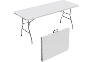 Allpop 6Ft Folding Table for Indoor Outdoor, Fold-in-Half Portable Plastic Dining Table with Carrying Handle for Picnic Party Camping, White