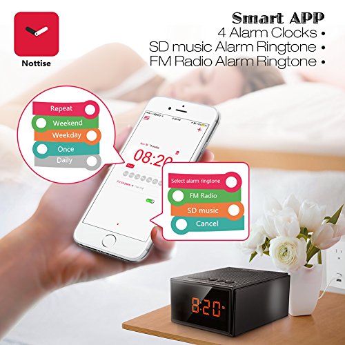 Alarm Clock Radio with Bluetooth Speaker - Digital Dimmable Clock Radio with 4 Alarm(Skip Weekend) for Bedroom,Wake to Micro SD Song/FM Radio,8W Wireless Speaker V4.2 with Mic for iPhone/Android - Thumbnail 2