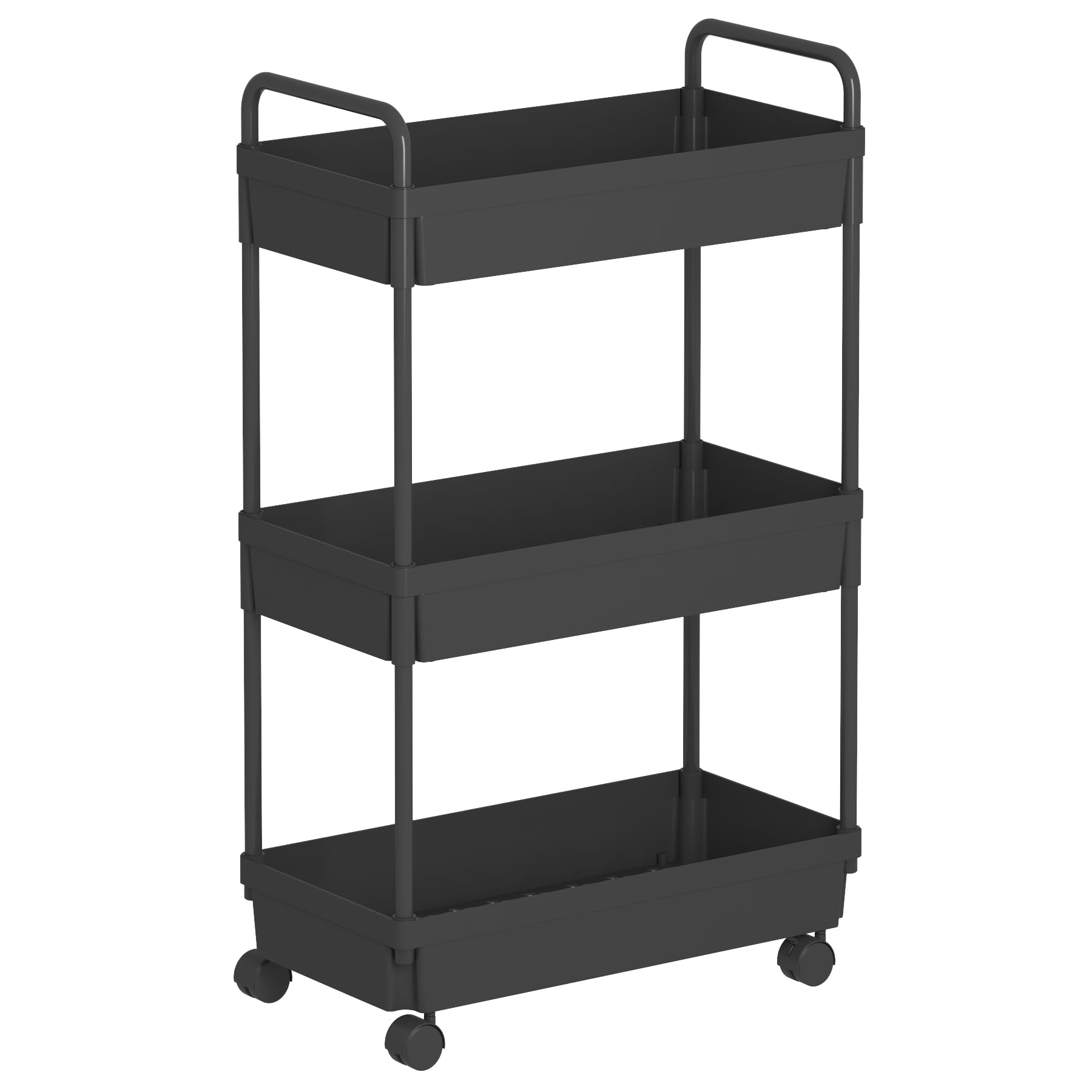 Photo 1 of Buzowruil Rolling Storage Cart 3 Tier Organizer Mobile Shelving Unit Storage Rolling Utility Cart with Wheels for Kitchen Bathroom Laundry,Black