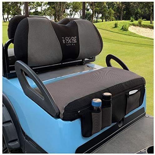 10L0L Newest Golf Cart Seat Cover Set with Storage Bags Fit for Club Car DS Precedent & Yamaha, Keep Warm Bench Seat Covers Breathable Washable Polyester Mesh Cloth Gray Black Red – Large