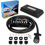 WATERWICH Heavy Duty 7 Way Trailer Plug Cord with 7 Gang Junction Box 8 Feet Harness Inline Copper Blade Wire Connector Weatherproof for RV Tow Truck Commercial Vehicle (8 Feet with Junction Box)