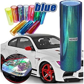 DIYAH 12 X 48 inches Self Adhesive Shiny Chameleon Headlights Tail Lights Fog Lights Films,Film Sheet Sticker,Tint Vinyl Film (Light Blue)