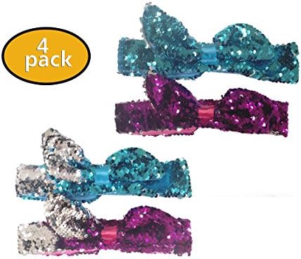 Neathouse 4 Pack Mermaid Reversible Sequin Headbands, with Sparkly Bowknot Soft Stretchy Hair Bands, Blue&amp;Magenta