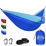 Premium Outdoor Hammock - Large Double Size, Portable & Ultra Light. FREE 10’ Tree Straps & Wiregate Carabiners Included. Ripstop Parachute Nylon for Hiking, Camping, Travel, Beach & Backpacking