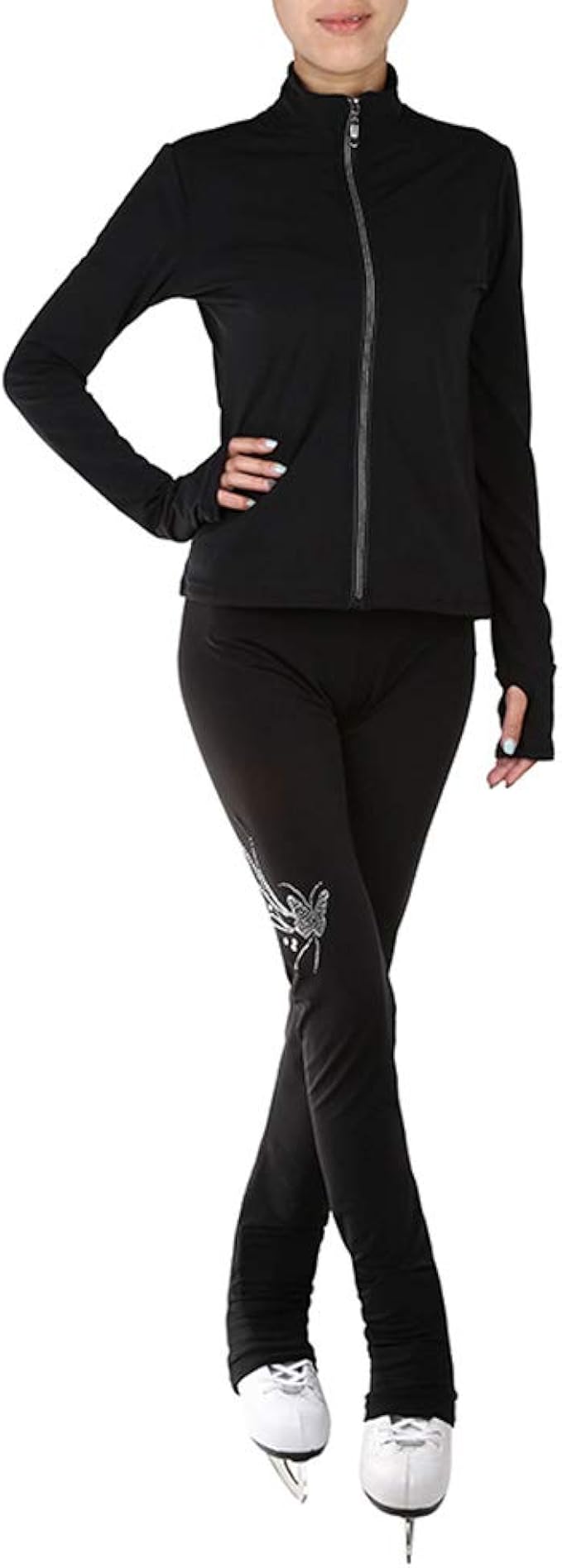 Women Professional Ice Figure Skating Suits Flower Crystal Skate Pants