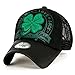ililily Four Leaf Clover Patch Faux Leather Brim Trucker Hat Baseball Cap, Black