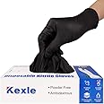 Kexle Nitrile Disposable Gloves Pack of 100, Latex Free Safety Working Gloves for Food Handle or Industrial Use (Medium, Black) (2D-IJ9V-27IH)