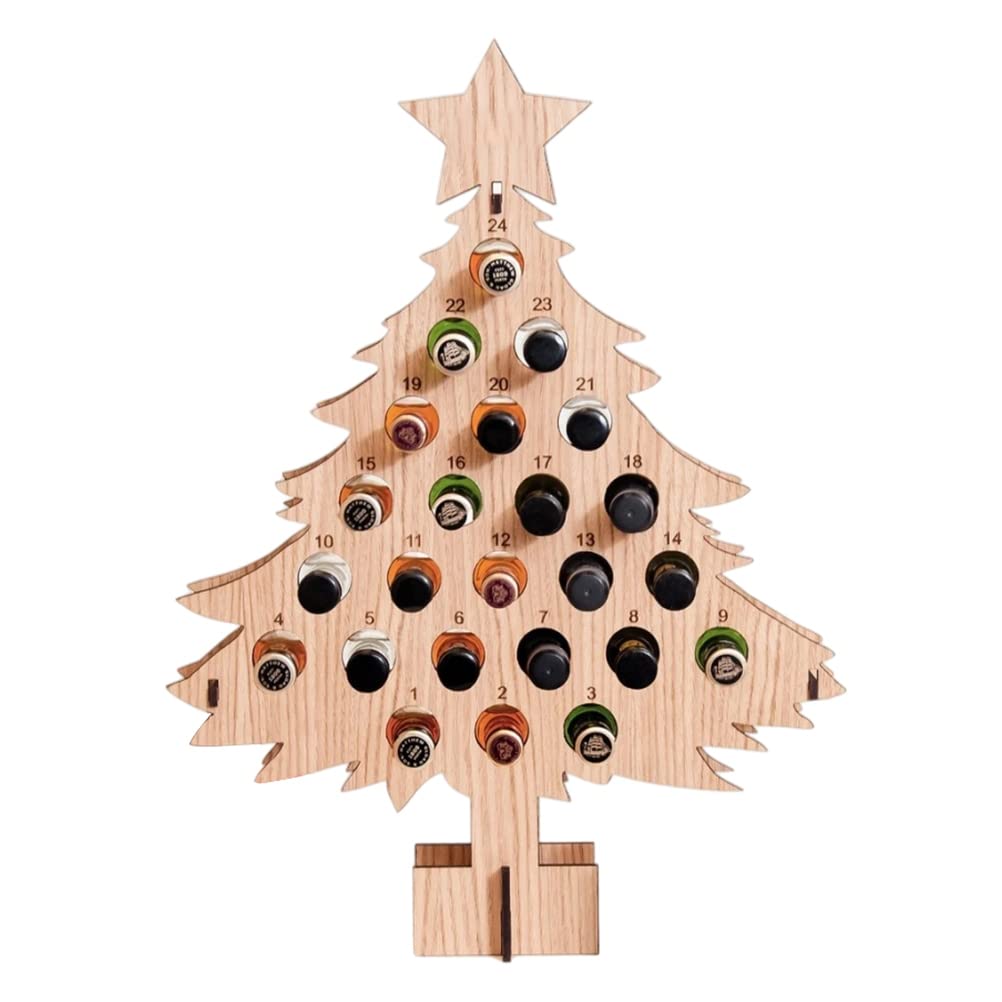 Tianbi Christmas Tree Countdown Wine Rack,Wooden Advent Calendar, Wine Bottle Stand,Xmas Tree Alcohol Holder 24 Days Countdown Calendar, Wine Bottle Stand Decoration Gifts