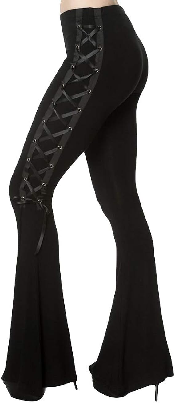 SOLY HUX Damen Schlaghose Mit Spitze - Elegante Yoga Hose, Elastisch, Y2K Style, Mehrere Farben