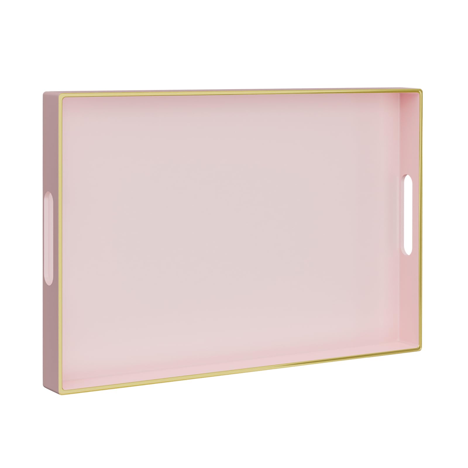 Photo 1 of *HAS SCRATCH NEXT TO ONE OF THE HANDLES* MAONAME Pink Serving Tray with Handles, Rectangular Decorative Tray, Modern Coffee Table Tray, Plastic Ottoman Tray for Bathroom, Decor, 15.7” x 11.8” x 1.57"
