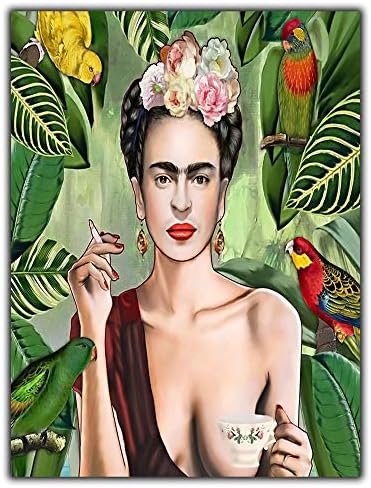 Frida Kahlo Con Amigos Self Portrait Oil Paint Re Print On Framed Canvas Wall Art Home Decoration Reproduction 16’’ x 16’’ inch (40x40 cm) -18mm Depth